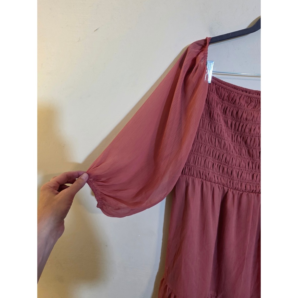 Express Womens XL Smocked Balloon Sleeve Ruffle Hem Mini Dress Dusty Rose Pink - Picture 4 of 8